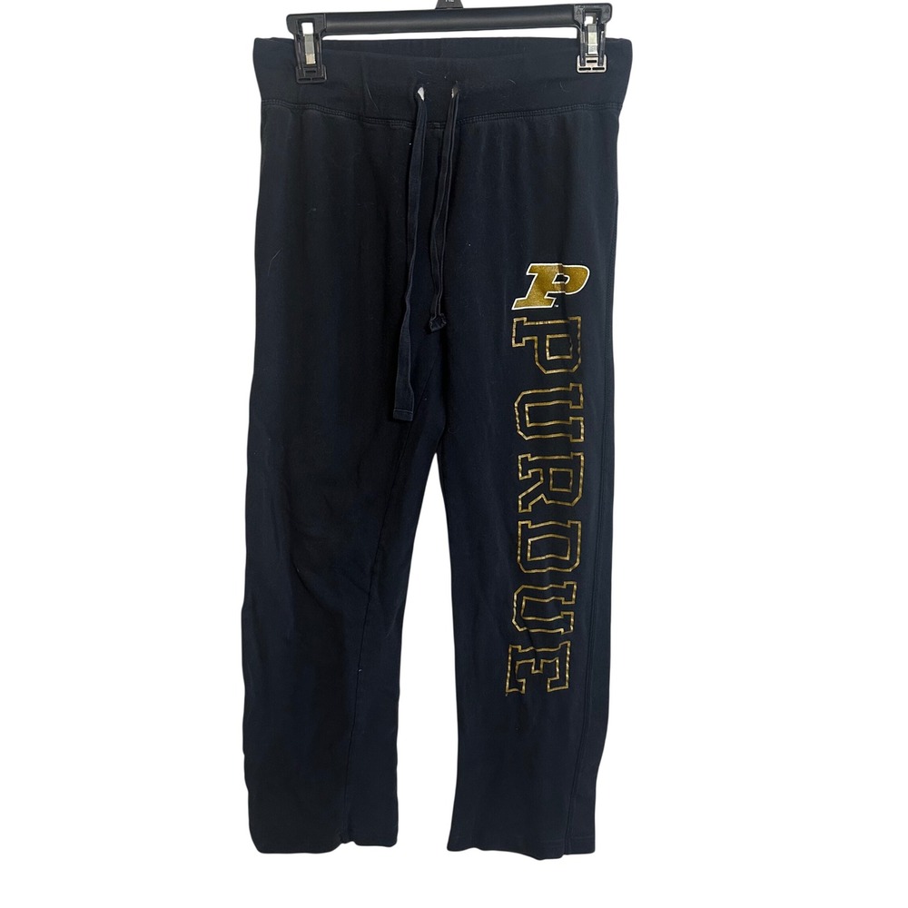 Russell Purdue Sweatpants Womens Small Black Gold Joggers Athletic Crop Pants‎